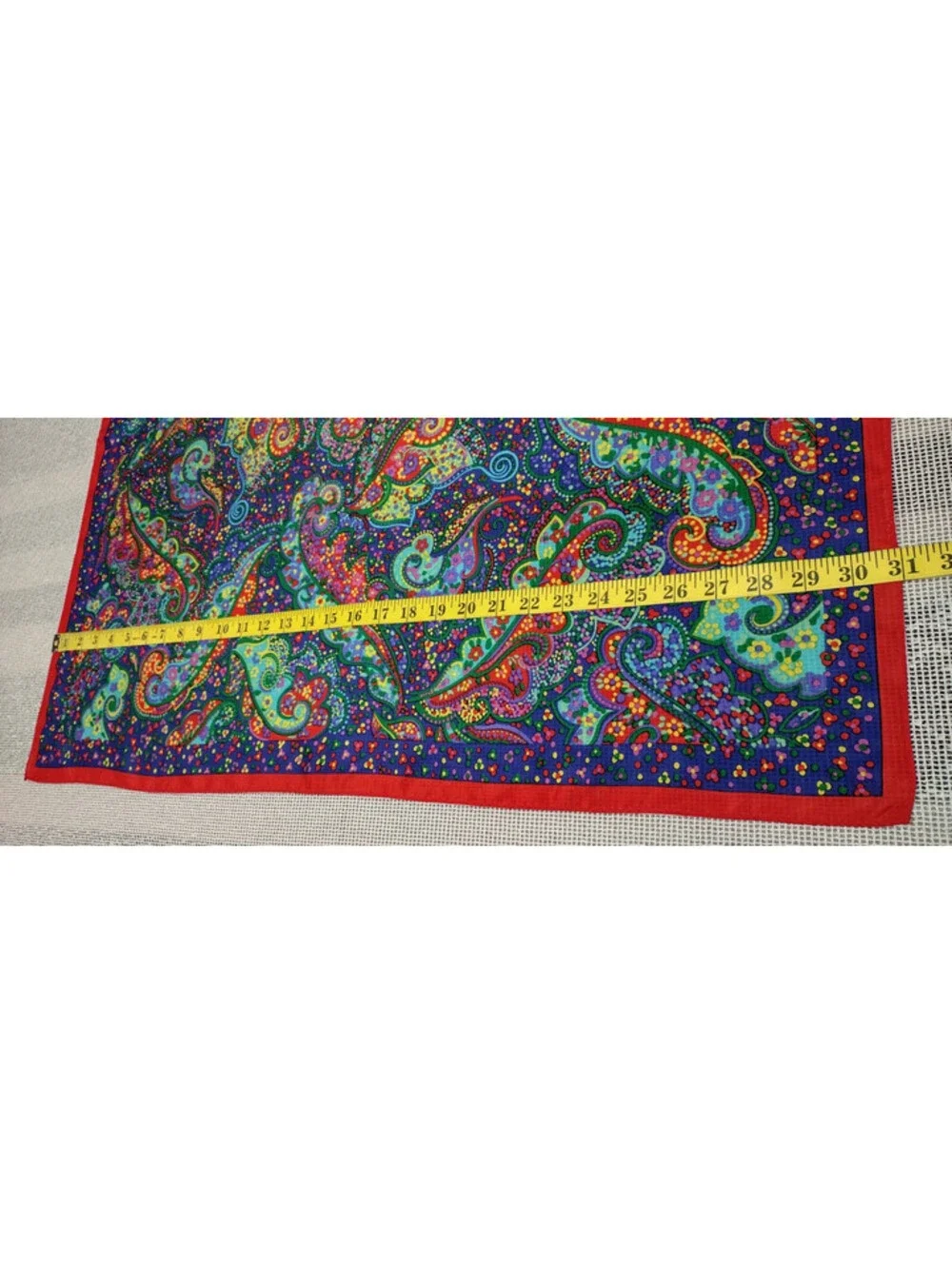 Vintage Psychedelic Paisley Silk Scarf Red Border Colorful Multicolor Big Size!